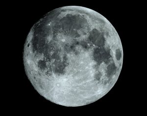 Nearly Full Moon, High Contrast image, 2010-11-20, 14.17 days old, showing Oriental Basin (left edge)
